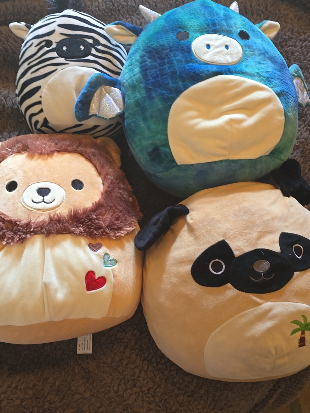 Squishmallows 3 Medium+1 Small (Pug, Dragon, Lion, Zebra)